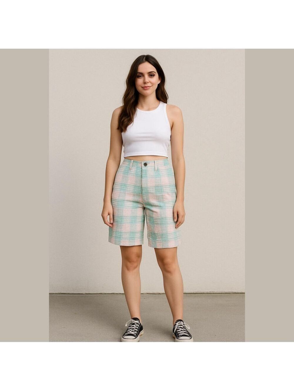 Vintage Lee Women's Plaid Bermuda Shorts Multicolor granny cottagecore